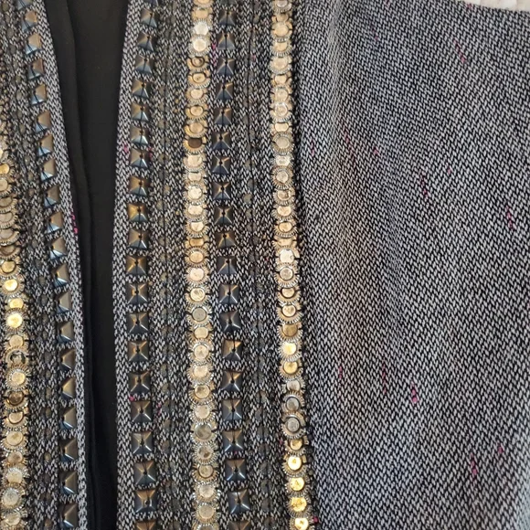 Chico's Grey Beaded Embellished Lined Wool Blend Vest Size 2 Large - Picture 2 of 6